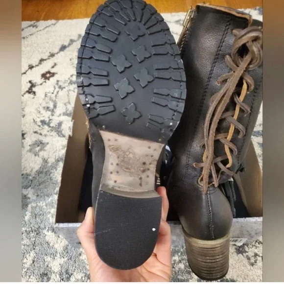 Freebird by Steven Distressed Brown Leather Moto Boots with Buckles - Picture 5 of 7